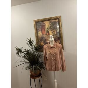 Alfred Dunner Women cardigan Size M Pullover Long Sleeve Collared Padded Shoulde